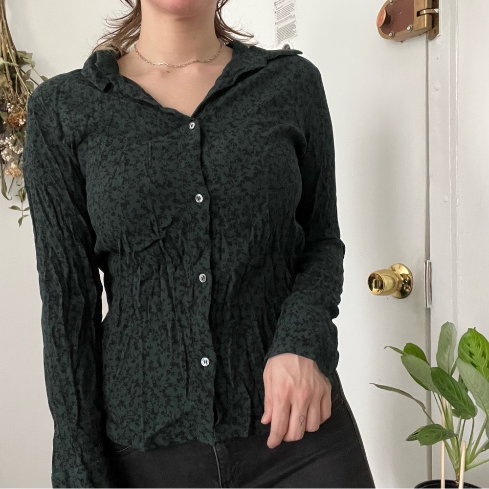 & other stories green and black button up